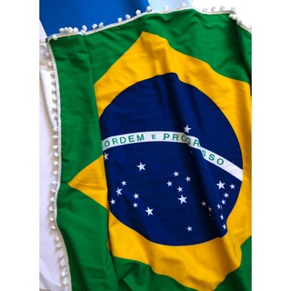 Canga e Toalha de Praia e Piscina Com Pompons Bandeira Do Brasil