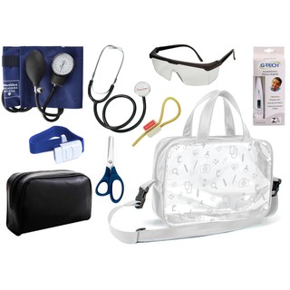 Kit Material de Enfermagem Aparelho de Pressão Esfigmomanômetro com Estetoscópio Simples Premium + Bolsa Estágio