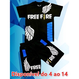 Conjunto Free Fire Juvenil Camiseta + Bermuda Roupa Infantil 8 a 16 Anos