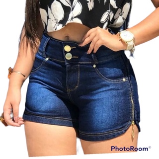 short jeans feminino cintura alta com elastano e ziper