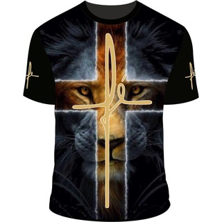 camiseta leão de judha fé,frente e mangas estampadas