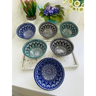 Bowl de Cerâmica LYOR Colorido 12,5 x 7,0cm 350ml Geométrico Cor Azul, Preto ou Verde, Tigela de ceramica (1)