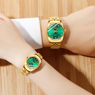 Relógios de casal masculino e feminino / Relógios luminosos à prova d'água para empresas / cor ouro Relógios de quartzo com mostrador verde / presentes para amantes (3)