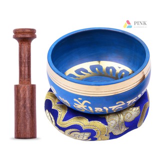 > > Conjunto Tibetana / Azul Com Tigela De Som De Metal 10,5cm / 4 Polegadas