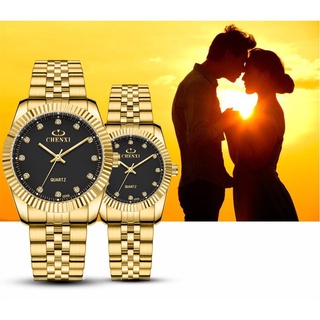 Relógios de casal masculino e feminino / Relógios luminosos à prova d'água para empresas / cor ouro Relógios de quartzo com mostrador verde / presentes para amantes (8)