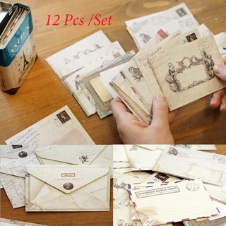 12 Pçs/Lote Envelope De Papel Vintage Retro Com Para Carta De Saudação De Ar / (1)