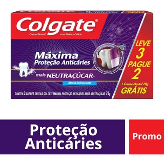 Kit Creme Dental Colgate Máxima Proteção Anticáries mais Neutraçúcar 70g 3 Unidades