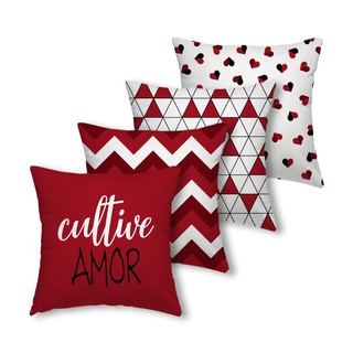 Capas de Almofadas Decorativas Cultive Amor - Vermelha - Kit C/ 4 capas 45x45cm