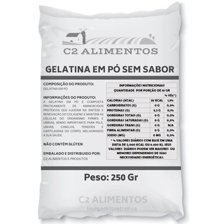 Gelatina em Pó 250gr- Gelatina Incolor e s/ sabor Envio Imediato C2 Alimentos
