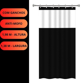 Cortina Box Preta Com Visor Transparente Em PVC Para Banheiro Anti Mofo Com Ganchos (3)