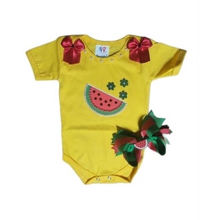 Body Bebê Melancia Roupa Infantil Bebe Frutas Melancia+ Laço (1)
