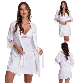 KIT 2 Camisolas Amamentação Amamentar com Robe Preta + Branca Pijama Gestante Saída de Maternidade Estilo Sedutor - DR202-301-V80 (4)