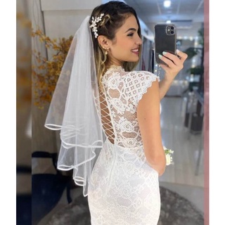 Vestido Feminino Midi Noiva Casamento Civil Branco Off