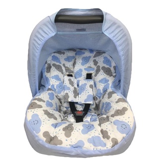 Capa Para Bebê Conforto Modelo Universal Com Capota Solar e protetor para cinto nuvenzinha azul com azul bebê (1)