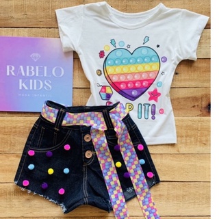 Conjunto T-shirt + Short Menina 2 a 10 anos Infantil Pop It Blogueirinha