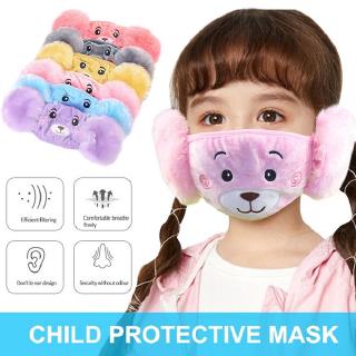 Máscara De Rosto De Algodão Com Desenho Urso Para Crianças / Protetor De Ouvido / Anti Poeira