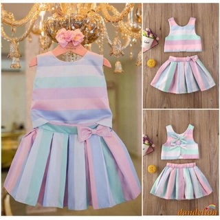 DANDELION-Baby Girls Clothes Sets Striped Print Vest Tops +Tutu Skirts Summer Outfits