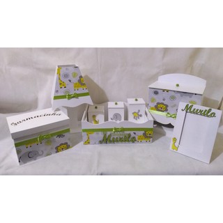 kit Higiene Safari Zoo Menino / kit Mdf decorado/ kit higiene menino