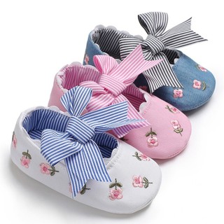 Babyshow Sapatos Bebê Meninas Grande Arco Bordado Anti-Derrapante Sapatos De Princessura
