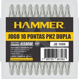Jogo de bits phillips ponta ph2 dupla 65 mm 10 peças - Hammer
