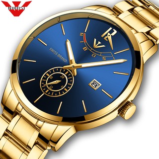 Relógio masculino Nibosi quartzo ouro luxo comercial data relógio automático
