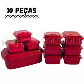 Conjunto De Potes 10 Peças Vasilha Com Tampa Plastico Cozinha Alimentos Colorido