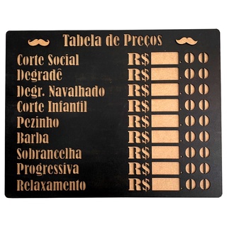 Tabela de Preços Valores Barbearia Personalizável Madeira - MDF