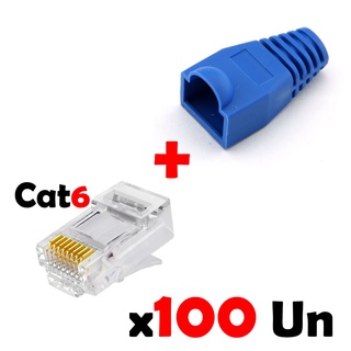 Kit 100 Conector Rj45 Cat6 Ouro + 100 Capas Rj45 Cabo Rede 8x8
