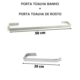Porta Toalha de Banho Quadrado + Porta Toalha de Rosto Quadrado- Inox