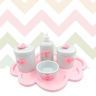 Kit Higiene Bebê Porcelana Nuvem Rosa Diversos Temas 5 Peças (3)