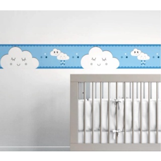 Kit 3 metros Decorativa Infantil Papel Parede para o quarto do seu bebê sala ou cozinha Tema chuva de amor fundo azul Star = 99