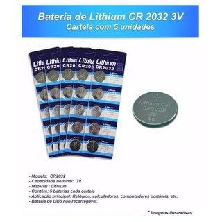 Cartela Bateria com 5 Moeda Cr2032 3v Pilha Elgin Lithium 2032 Qualidade Alta- Produto Original - Pronta Entrega - Placa Mãe - Controle de Portão (5)