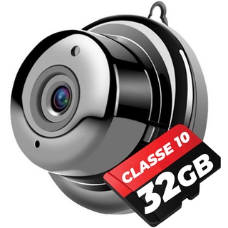 Kit Mini Câmera Segurança Espiã V380 + Cartão 32gb Wifi HD Noturna 1080p Filmadora P2p Monitoramento