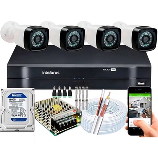 Kit 4 Cameras Segurança 720p Full Hd Dvr Intelbras 4ch c/hd
