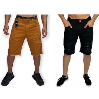 bermuda jeans preta e caramelo masculinas kit com 2 em promoção (limitado)