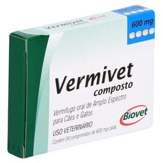 Vermivet Vermífugo Composto Cães e Gatos Biovet 600mg - com 4 Comprimidos (1)