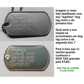 Dog Tag Completo com Placas personalizadas com gravação em Alto Relevo ORIGINAL Made in USA