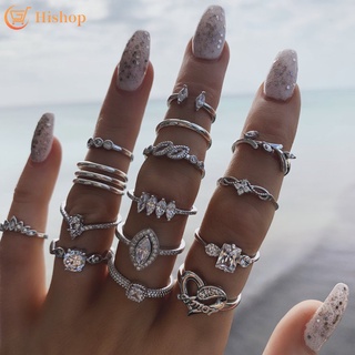 15 Pcs/set Bohemian Silver Crystal Rings Set Elegant Luxury Ring Women Fashion Accessories Jewelry
