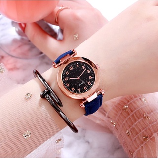 Fashion Space Number Starry Sky Watch Luminous Quartz Watch Women Leather Strap Watch