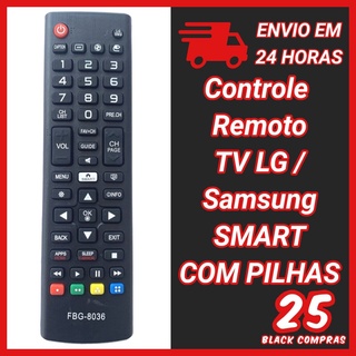 8036 CONTROLE REMOTO TV LG SAMSUNG SMART COM PILHAS