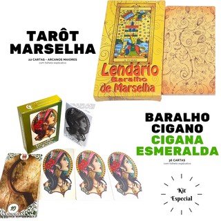 Kit Baralho Cigano Cigana Esmeralda + Tarot Tarô Marselha 22 Arcanos Maiores Mais Livreto