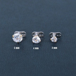 Piercing Microdermal com pedra de Zirconia 3mm 4mm 5mm Aço cirúrgico prata ou dourado