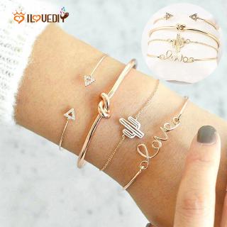 4Pcs Set Women Elegant Gold Knotted Chain Bracelet/Popular Girls Lovely Opening Bangle/Ladies Jewelry Accessories Gifts (1)