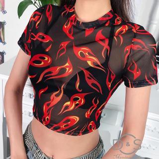 -Camiseta Cropped de Manga Curta e Gola Redonda / Blusa de Tela de Anjo Feminina