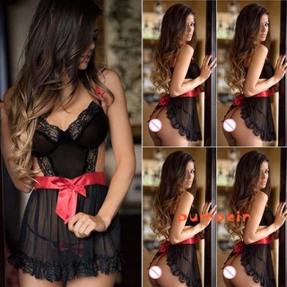 Pp-Women´s Sexy Lace Lingerie Nightwear, G-string+Babydoll Sleepwear Dress, Plus Size Erotic Nightgown