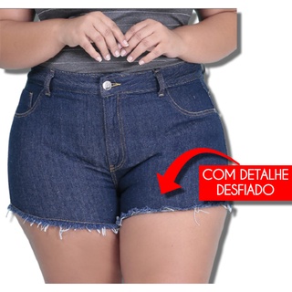 Shorts Jeans Bermuda Plus Size Curto Desfiado Cintura Alta