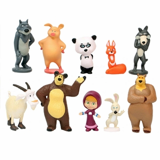 10 Pcs Masha E O Urso Mini Action Figure Bonito Boneca Bolo Topper Set Toy Presentes