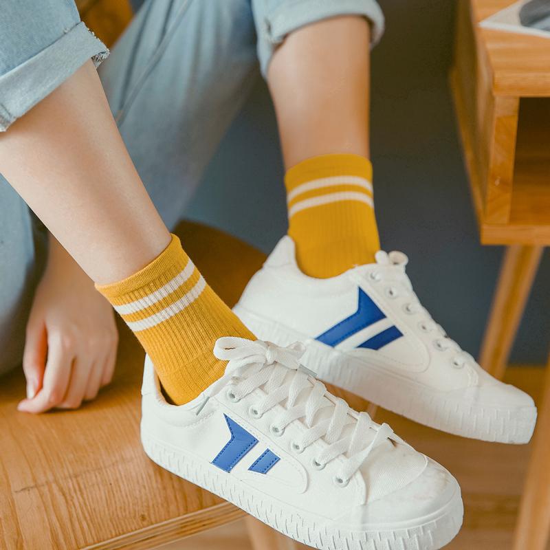 Japanese High School Girls Socks/Korea Style Loose Striped Crew Socks/Retro Women Casual Socks/Sport Ankle Daily Socks (2)