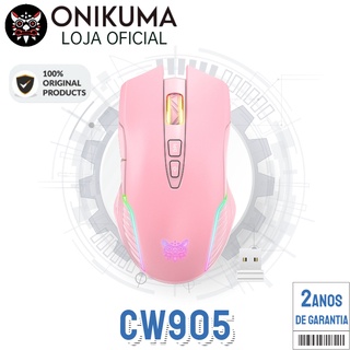 Mouse para jogos sem fio RGB Onikuma CW905 rosa, mouses de computador recarregáveis com retroiluminação RGB, 5 DPI ajustáveis até 3600, mouse ergonômico para laptop com 7 botões