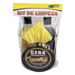 Kit Completo limpeza carro moto Cera + Detergente + Pretinho + espuma grátis Lubsil